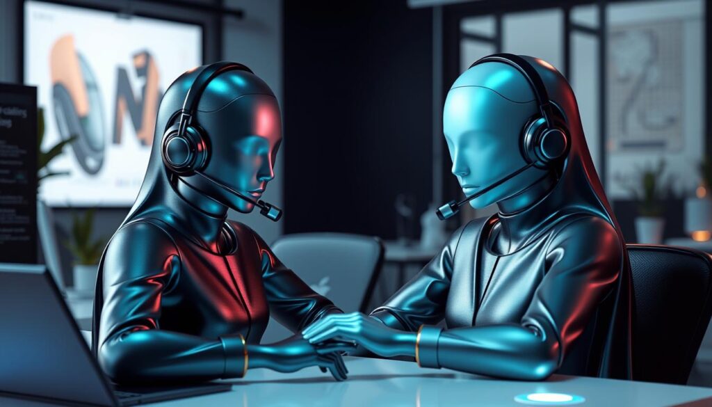 To AI-roboter som samarbeider.